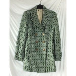 Jucy Couture Jacket Double Breasted Green/Blue Wool Blend Textured Size M Flaw